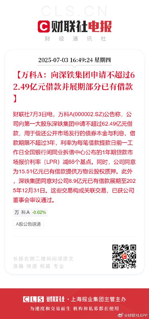 万科A：深铁集团向公司提供不超过16.81亿元借款